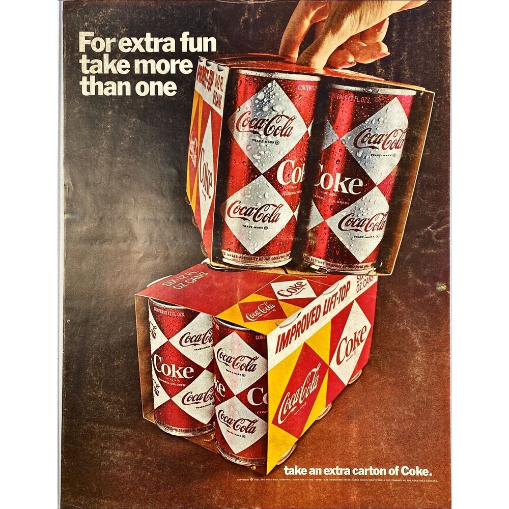 Coca-Cola "For extra fun take more than one Carton" Vintage Print Ad 1967
